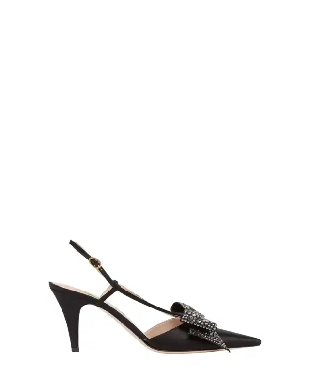 85mm Bowow Embellished Satin Slingback Pumps