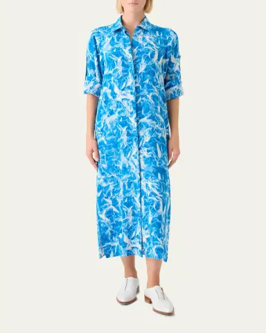 Akris Whitecaps Print Silk Crepe Midi Shirtdress | Thumbnail 2 Akris Whitecaps Print Silk Crepe Midi Shirtdress | Thumbnail 2