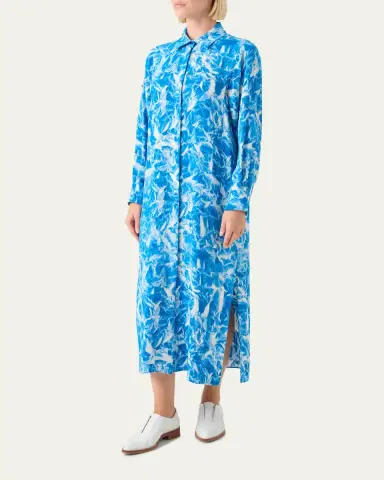 Akris Whitecaps Print Silk Crepe Midi Shirtdress | Thumbnail 4 Akris Whitecaps Print Silk Crepe Midi Shirtdress | Thumbnail 4