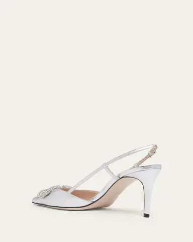 Valentino Garavani 80mm VLogo Signature Strass Metallic Leather Slingback Pumps | Thumbnail 2 Valentino Garavani 80mm VLogo Signature Strass Metallic Leather Slingback Pumps | Thumbnail 2