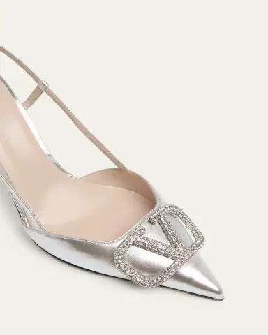 Valentino Garavani 80mm VLogo Signature Strass Metallic Leather Slingback Pumps | Thumbnail 3 Valentino Garavani 80mm VLogo Signature Strass Metallic Leather Slingback Pumps | Thumbnail 3