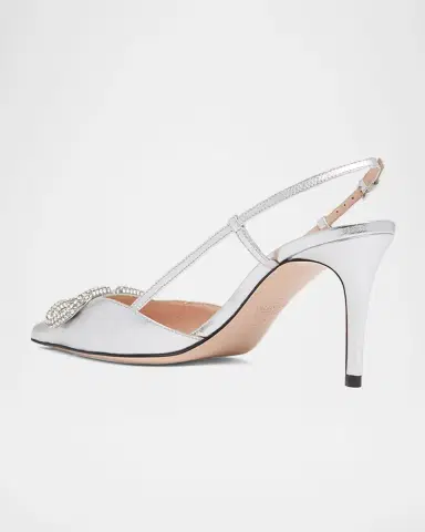 Valentino Garavani 80mm VLogo Signature Strass Metallic Leather Slingback Pumps | Thumbnail 4 Valentino Garavani 80mm VLogo Signature Strass Metallic Leather Slingback Pumps | Thumbnail 4
