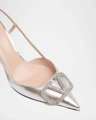 Valentino Garavani 80mm VLogo Signature Strass Metallic Leather Slingback Pumps | Thumbnail 5 Valentino Garavani 80mm VLogo Signature Strass Metallic Leather Slingback Pumps | Thumbnail 5