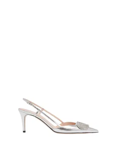 Valentino Garavani 80mm VLogo Signature Strass Metallic Leather Slingback Pumps | Thumbnail 1 Valentino Garavani 80mm VLogo Signature Strass Metallic Leather Slingback Pumps | Thumbnail 1