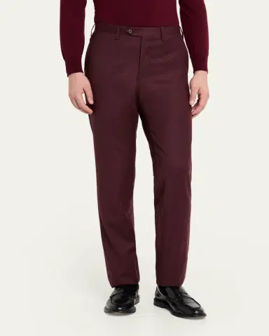 Kiton Men's Wool and Cashmere Flat-Front Pants | Thumbnail 4 Kiton Men's Wool and Cashmere Flat-Front Pants | Thumbnail 4