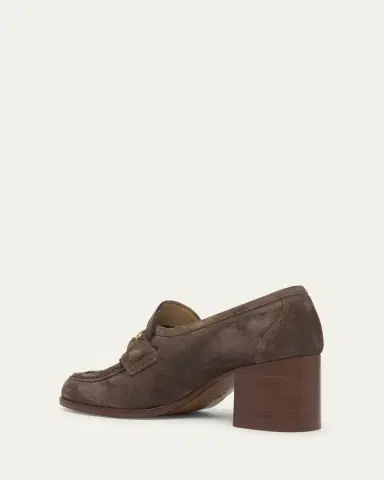 Valentino Garavani 60mm VLogo Signature Suede Block-Heel Penny Loafers | Thumbnail 2 Valentino Garavani 60mm VLogo Signature Suede Block-Heel Penny Loafers | Thumbnail 2