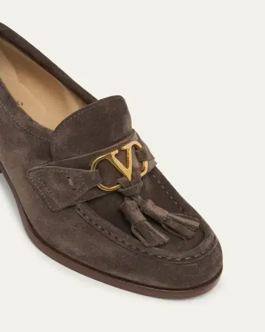 Valentino Garavani 60mm VLogo Signature Suede Block-Heel Penny Loafers | Thumbnail 3 Valentino Garavani 60mm VLogo Signature Suede Block-Heel Penny Loafers | Thumbnail 3