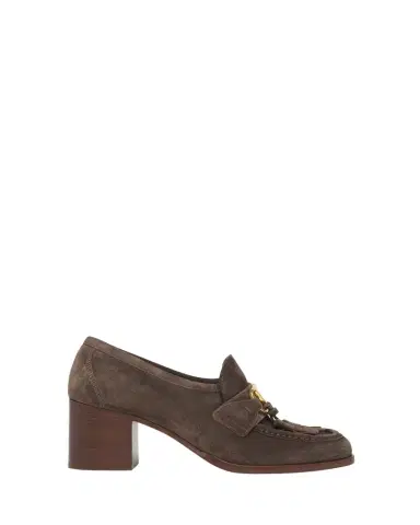 Valentino Garavani 60mm VLogo Signature Suede Block-Heel Penny Loafers | Thumbnail 1 Valentino Garavani 60mm VLogo Signature Suede Block-Heel Penny Loafers | Thumbnail 1