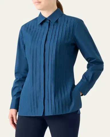 Akris Pleated Front Cotton Poplin Button-Down Shirt | Thumbnail 4 Akris Pleated Front Cotton Poplin Button-Down Shirt | Thumbnail 4
