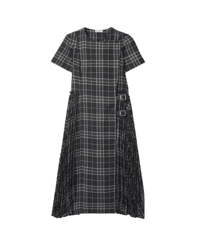 Meryl Check Pleated Midi Wrap Dress
