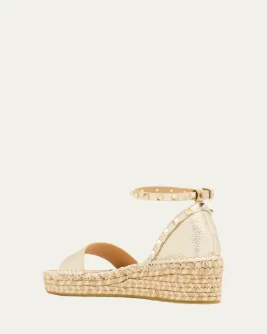 Valentino Garavani 55mm Rockstud Metallic Leather Wedge Espadrille Sandals | Thumbnail 2 Valentino Garavani 55mm Rockstud Metallic Leather Wedge Espadrille Sandals | Thumbnail 2