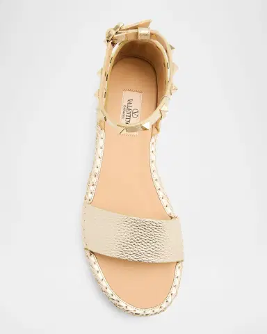 Valentino Garavani 55mm Rockstud Metallic Leather Wedge Espadrille Sandals | Thumbnail 6 Valentino Garavani 55mm Rockstud Metallic Leather Wedge Espadrille Sandals | Thumbnail 6