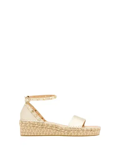 Valentino Garavani 55mm Rockstud Metallic Leather Wedge Espadrille Sandals | Thumbnail 1 Valentino Garavani 55mm Rockstud Metallic Leather Wedge Espadrille Sandals | Thumbnail 1