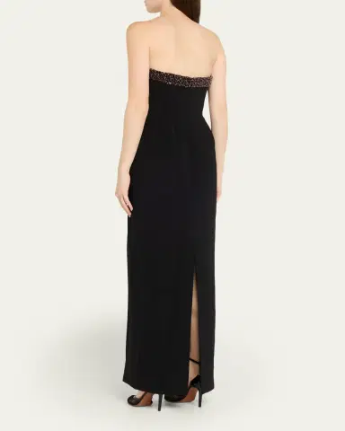 Halston Ila Bead-Trim Plunging Column Gown | Thumbnail 3 Halston Ila Bead-Trim Plunging Column Gown | Thumbnail 3