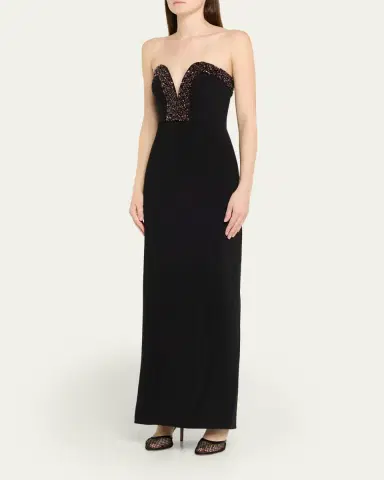Halston Ila Bead-Trim Plunging Column Gown | Thumbnail 4 Halston Ila Bead-Trim Plunging Column Gown | Thumbnail 4