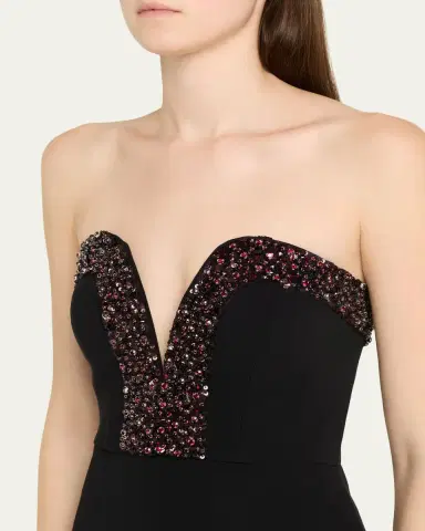 Halston Ila Bead-Trim Plunging Column Gown | Thumbnail 5 Halston Ila Bead-Trim Plunging Column Gown | Thumbnail 5