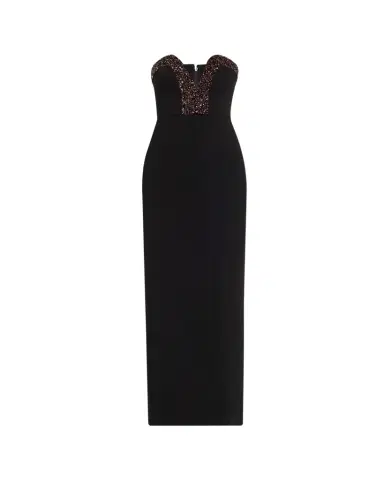 Halston Ila Bead-Trim Plunging Column Gown | Thumbnail 1 Halston Ila Bead-Trim Plunging Column Gown | Thumbnail 1