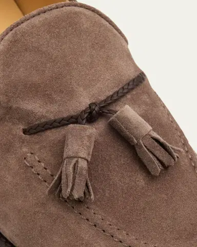 Brunello Cucinelli Men's Suede Braided Leather-Lace Tassel Loafers | Thumbnail 5 Brunello Cucinelli Men's Suede Braided Leather-Lace Tassel Loafers | Thumbnail 5