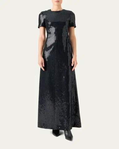 Akris Short-Sleeve Corded Sequin Gown | Thumbnail 2