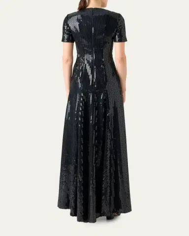 Akris Short-Sleeve Corded Sequin Gown | Thumbnail 3