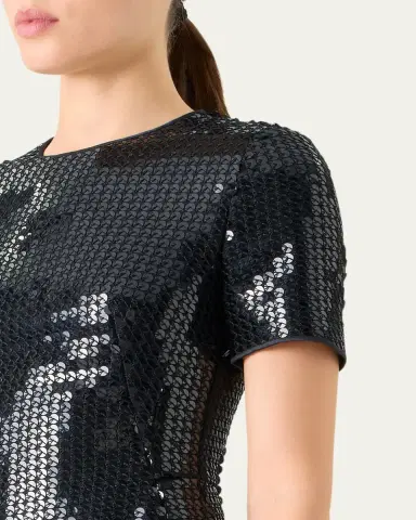 Akris Short-Sleeve Corded Sequin Gown | Thumbnail 5
