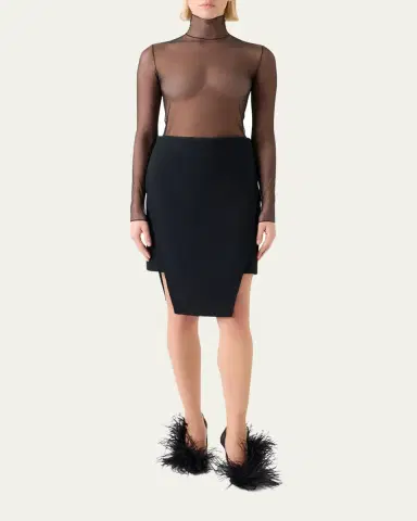 Akris Mock-Neck Stretch Tulle Fitted Long-Sleeve Shirt | Thumbnail 2