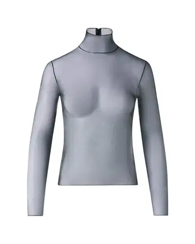 Akris Mock-Neck Stretch Tulle Fitted Long-Sleeve Shirt | Thumbnail 1