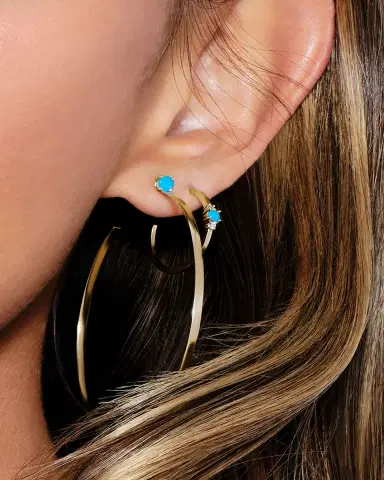Lana Mini Solo Turquoise and Diamond Cluster Hoop Earrings, 18mm | Thumbnail 2 Lana Mini Solo Turquoise and Diamond Cluster Hoop Earrings, 18mm | Thumbnail 2