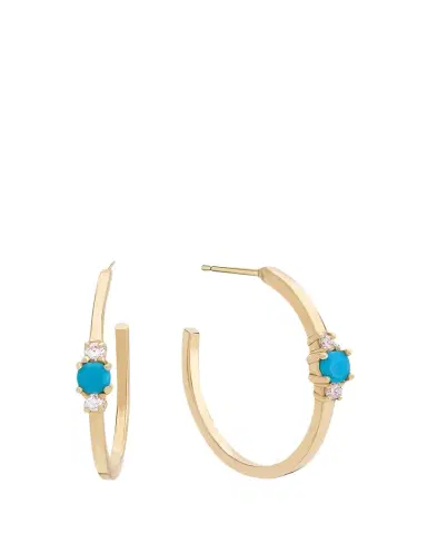Lana Mini Solo Turquoise and Diamond Cluster Hoop Earrings, 18mm | Thumbnail 1 Lana Mini Solo Turquoise and Diamond Cluster Hoop Earrings, 18mm | Thumbnail 1