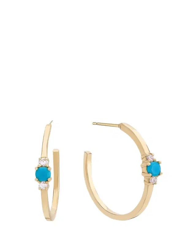 Lana Mini Solo Turquoise and Diamond Cluster Hoop Earrings, 18mm