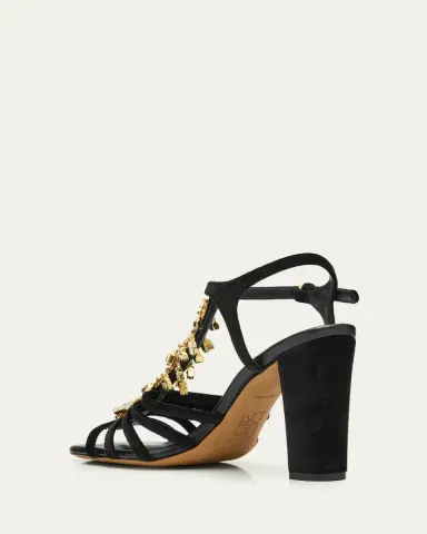Ulla Johnson 100mm Bianca Crystal T-Strap Velvet Sandals | Thumbnail 4