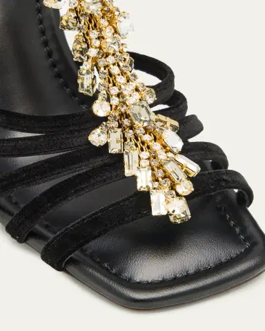 Ulla Johnson 100mm Bianca Crystal T-Strap Velvet Sandals | Thumbnail 5