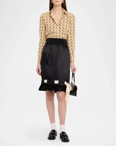 Valentino Garavani Ribbon Ruffle Hem Double Satin Skirt | Thumbnail 14