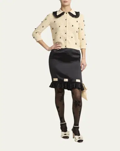 Valentino Garavani Ribbon Ruffle Hem Double Satin Skirt | Thumbnail 6