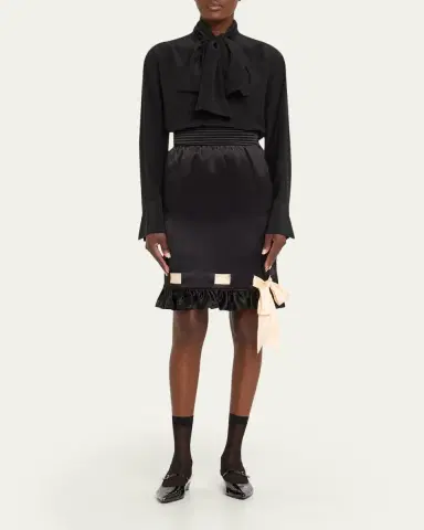 Valentino Garavani Ribbon Ruffle Hem Double Satin Skirt | Thumbnail 10