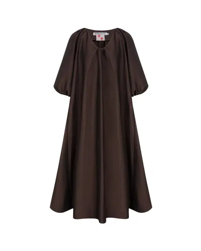 George Gathered Taffeta Puff-Sleeve Maxi Dress