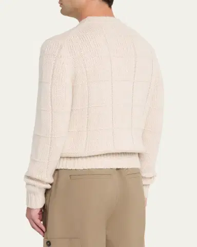 Iris Von Arnim Men's Brayden Cashmere-Silk Check Knit Crewneck Sweater | Thumbnail 3 Iris Von Arnim Men's Brayden Cashmere-Silk Check Knit Crewneck Sweater | Thumbnail 3