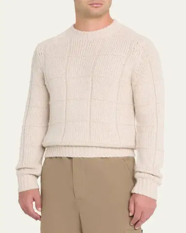 Iris Von Arnim Men's Brayden Cashmere-Silk Check Knit Crewneck Sweater | Thumbnail 4 Iris Von Arnim Men's Brayden Cashmere-Silk Check Knit Crewneck Sweater | Thumbnail 4