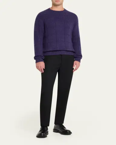 Iris Von Arnim Men's Brayden Cashmere-Silk Check Knit Crewneck Sweater | Thumbnail 7 Iris Von Arnim Men's Brayden Cashmere-Silk Check Knit Crewneck Sweater | Thumbnail 7