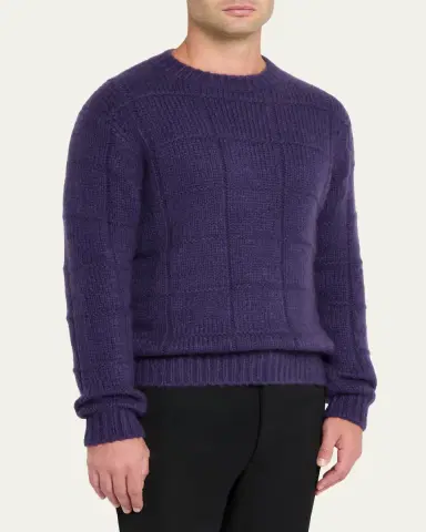 Iris Von Arnim Men's Brayden Cashmere-Silk Check Knit Crewneck Sweater | Thumbnail 9 Iris Von Arnim Men's Brayden Cashmere-Silk Check Knit Crewneck Sweater | Thumbnail 9