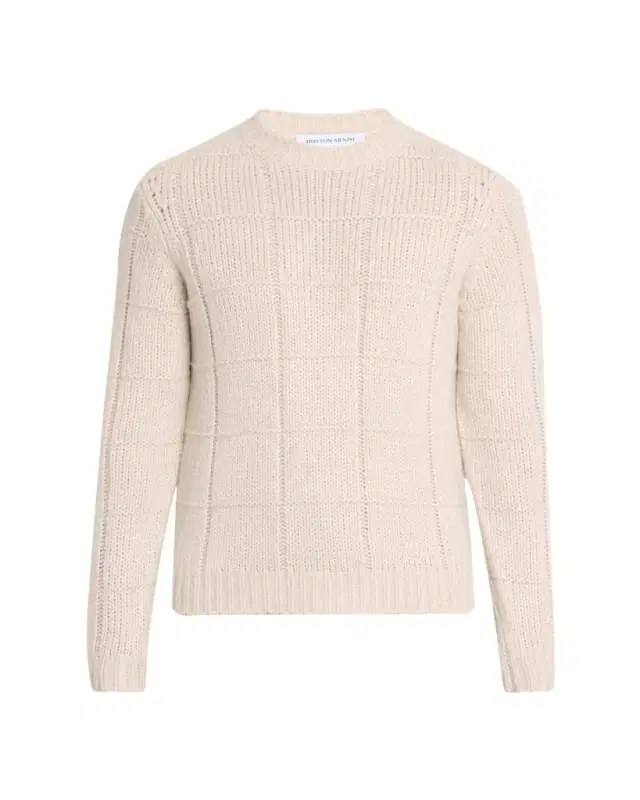 Men's Brayden Cashmere-Silk Check Knit Crewneck Sweater