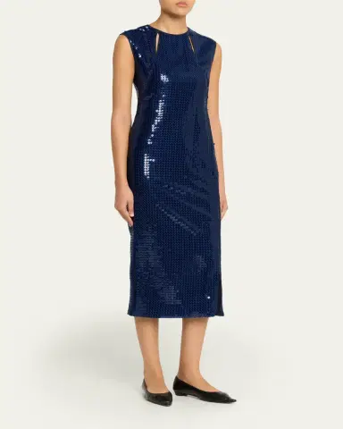 Akris Corded Sequin Chiffon Midi Sheath Dress | Thumbnail 4 Akris Corded Sequin Chiffon Midi Sheath Dress | Thumbnail 4