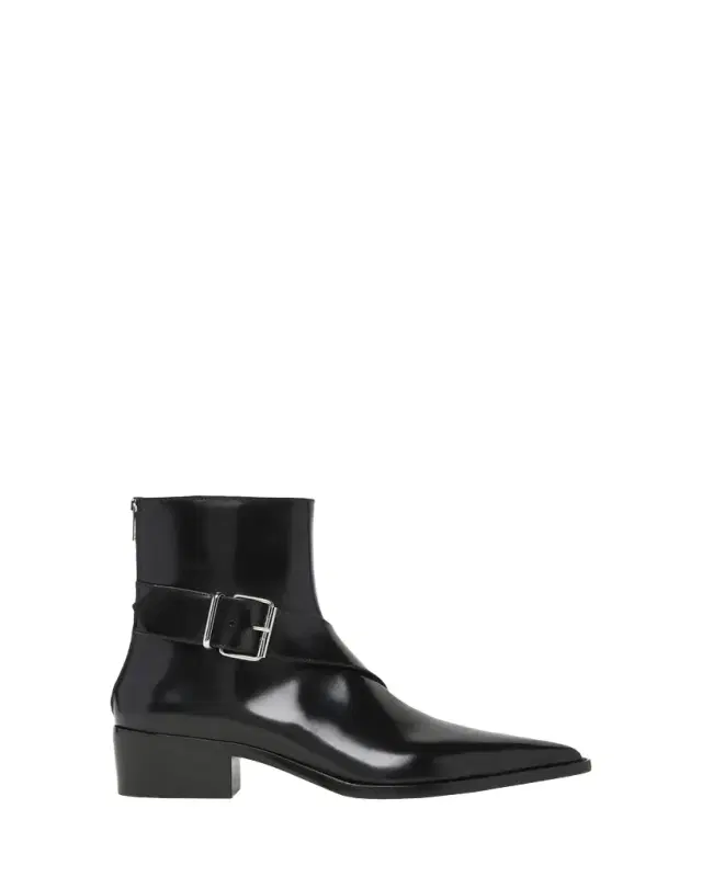 Men 's Leather Buckle-Strap Zip Ankle Boots