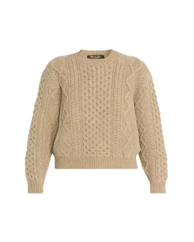 Loro Piana Eyre Cashmere Fisherman Knit Crewneck Sweater | Thumbnail 1 Loro Piana Eyre Cashmere Fisherman Knit Crewneck Sweater | Thumbnail 1
