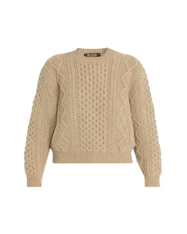 Loro Piana Eyre Cashmere Fisherman Knit Crewneck Sweater