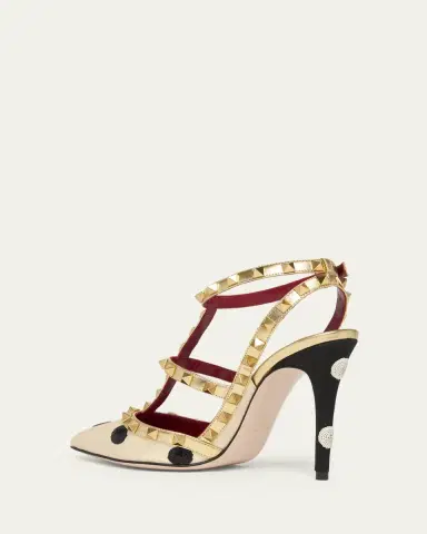 Valentino Garavani 100mm Rockstud Sequined Metallic Leather Caged Pumps | Thumbnail 2