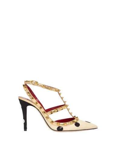 Valentino Garavani 100mm Rockstud Sequined Metallic Leather Caged Pumps | Thumbnail 1