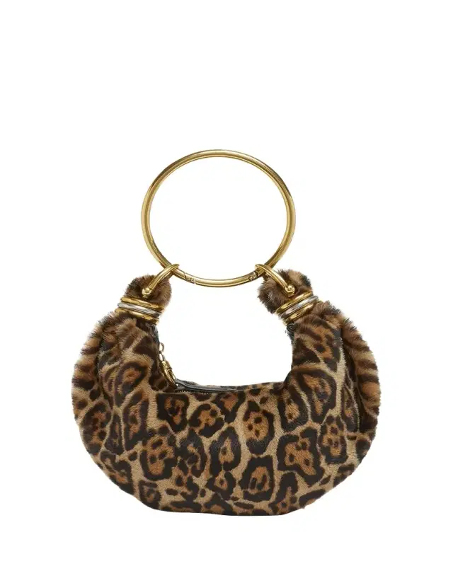 Chloe Bracelet Hobo Bag in Leopard-Print Shearling