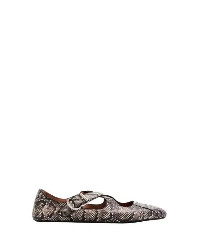 Crisscross Snakeskin Leather Ballerina Flats