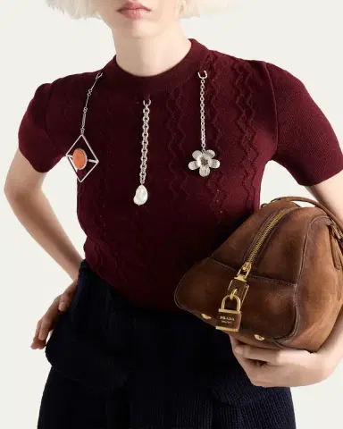 Prada Pendant Short-Sleeve Wool Sweater | Thumbnail 4 Prada Pendant Short-Sleeve Wool Sweater | Thumbnail 4